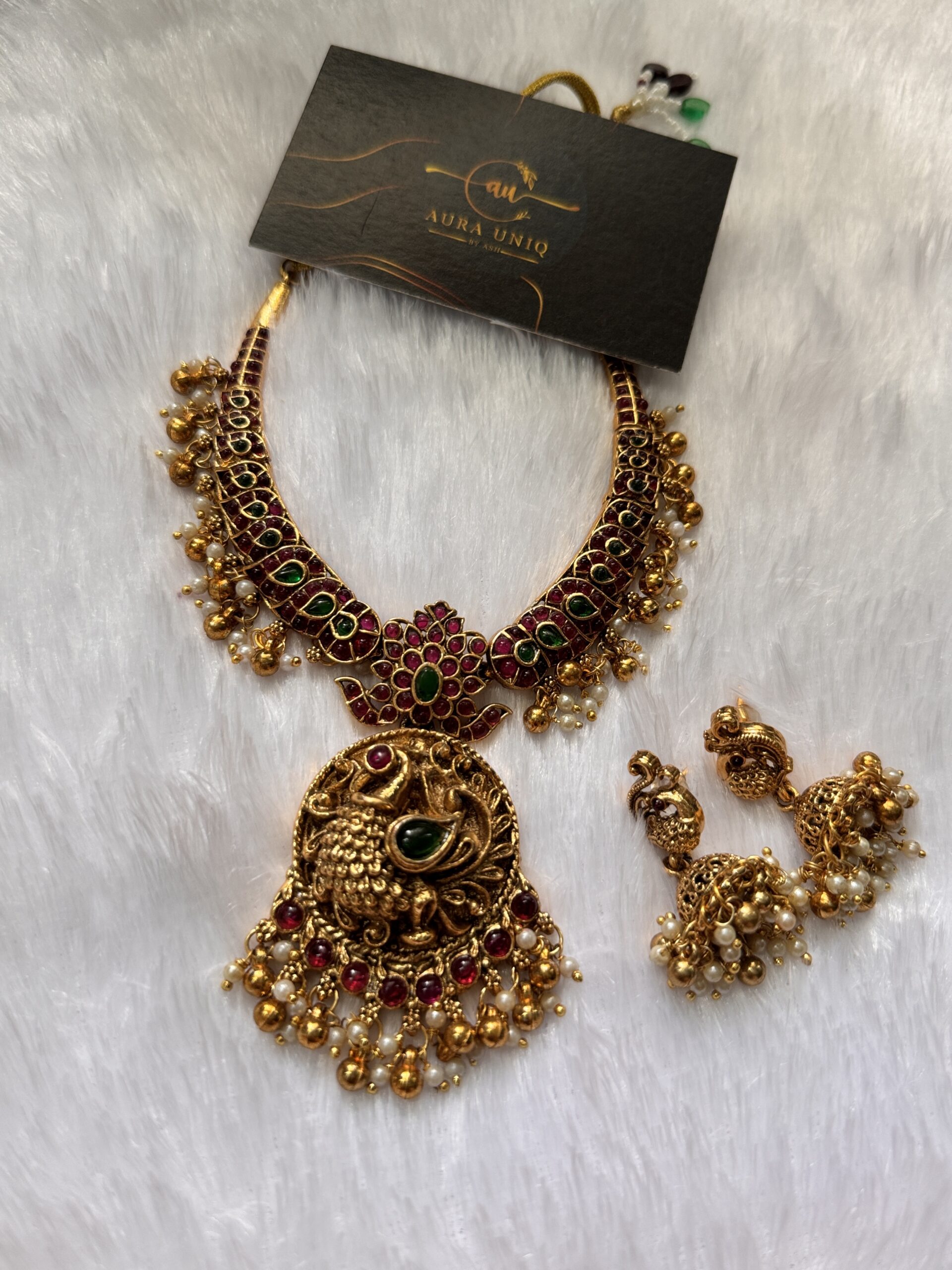 Embossed peacock Kundan hasli (AUNK5435) 10736